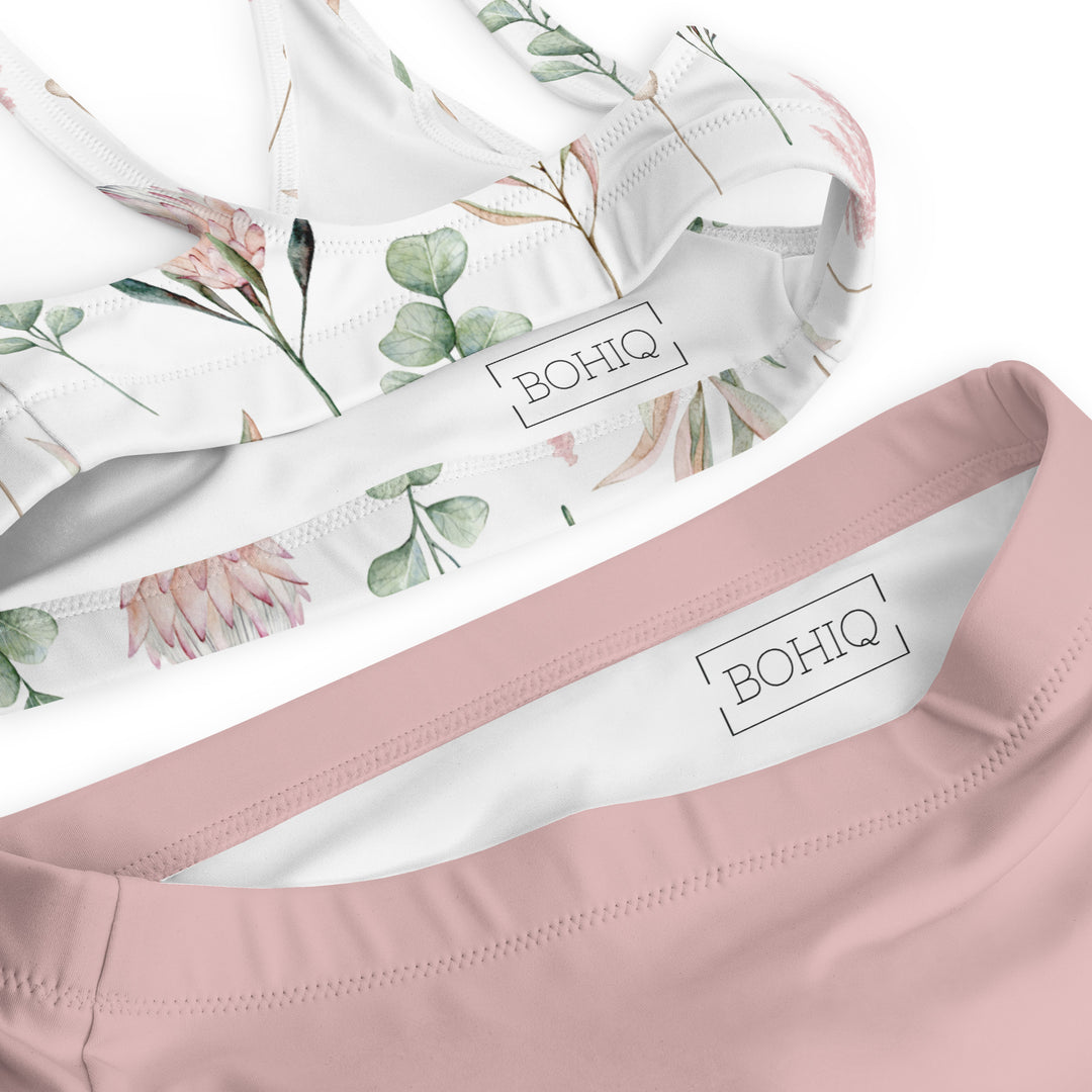 Rose Pink Floral High Waist Bikini Set