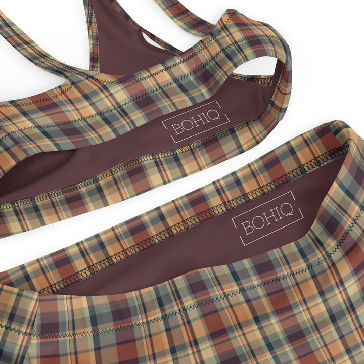 Earthy Plaid High Waisted Bikini