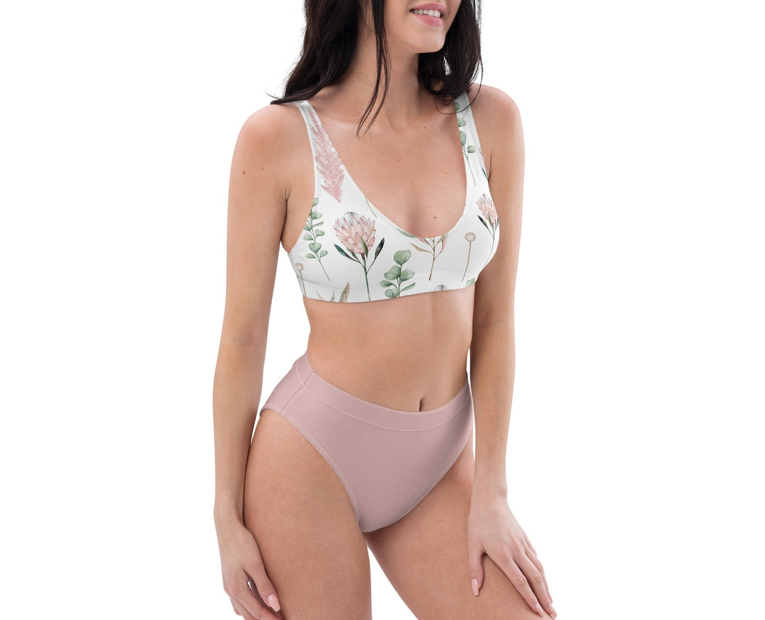 Rose Pink Floral High Waist Bikini Set