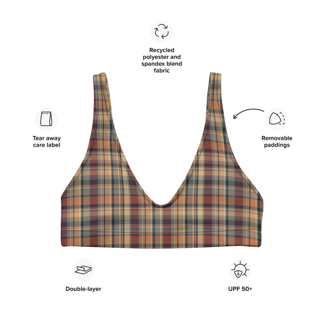 Earthy Plaid Bralette Bikini Top