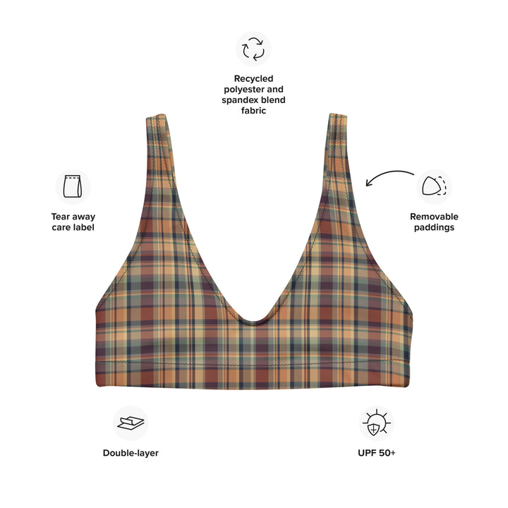 Earthy Plaid Bralette Bikini Top