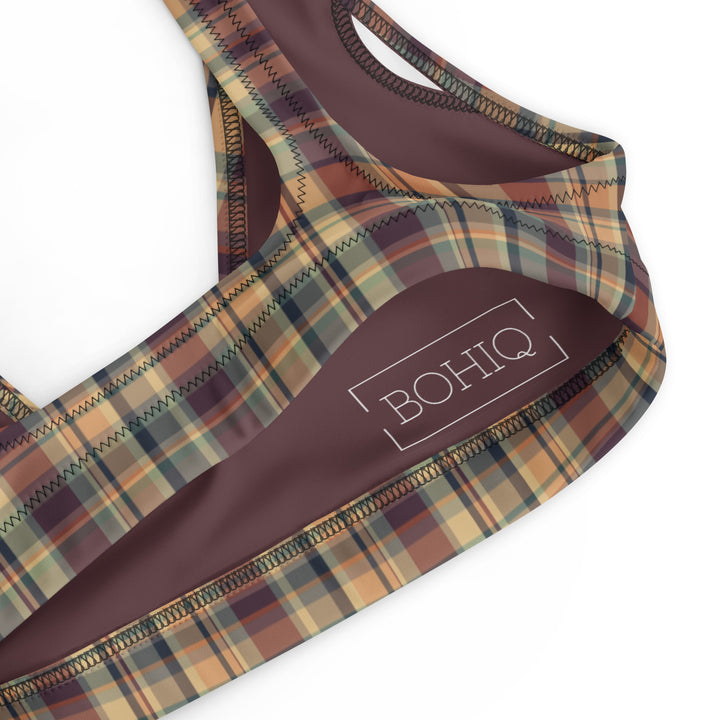 BOHIQ Earthy Plaid Bralette Bikini Top