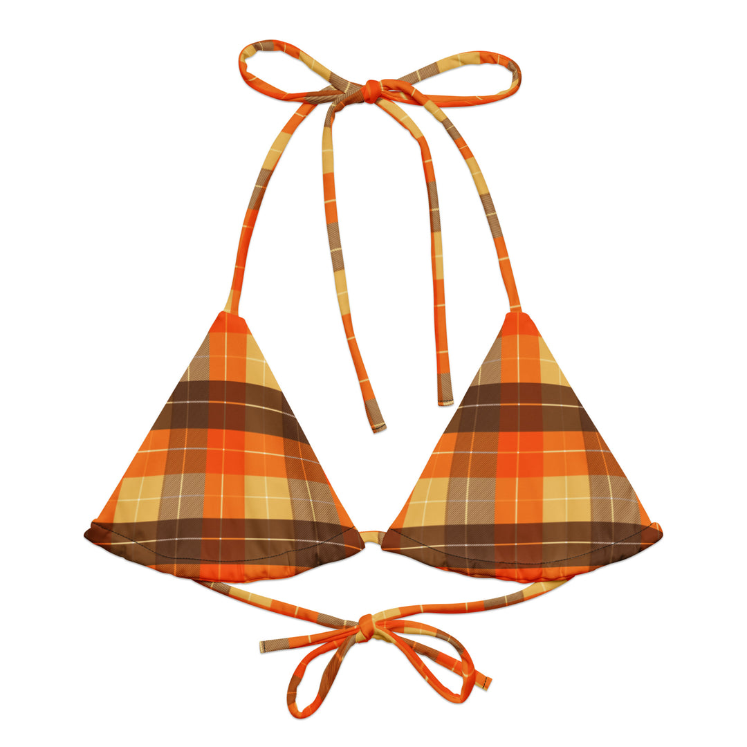 Pumpkin Spice Plaid String Bikini Top - Eco Friendly