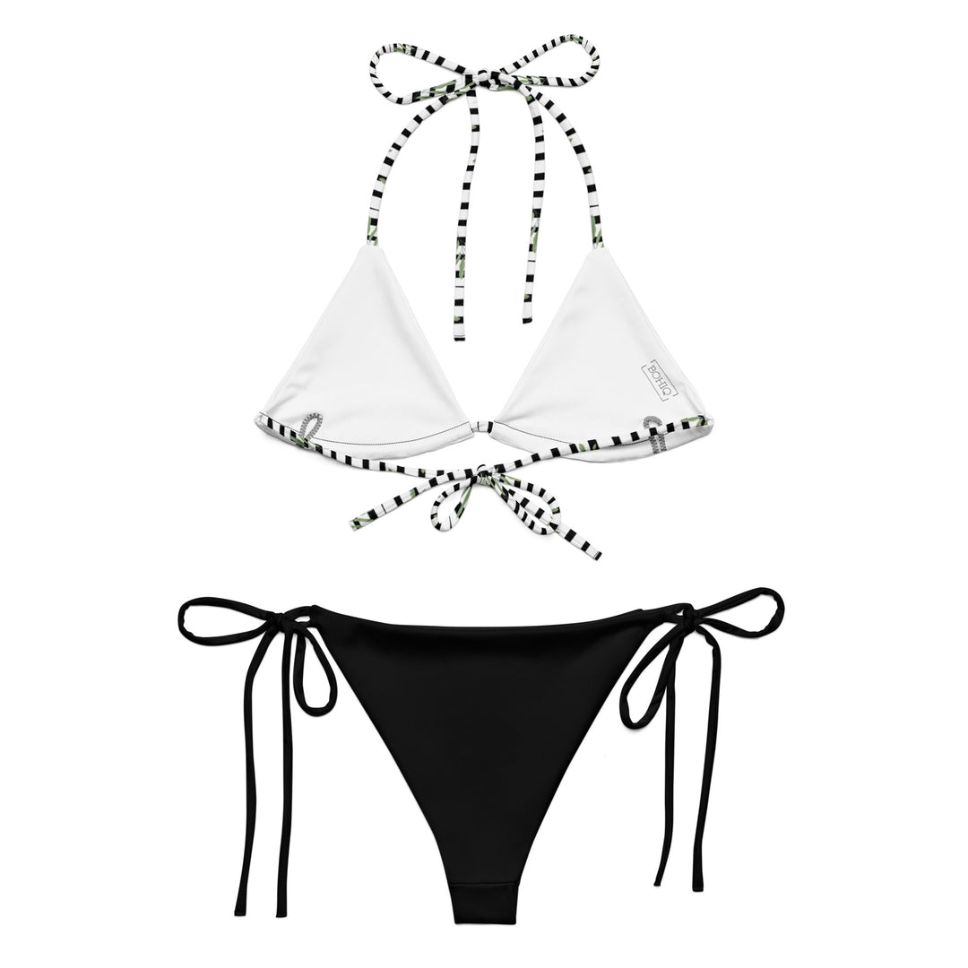 Black & White Stripes with Palm Leaves (Top)- String Bikini Set