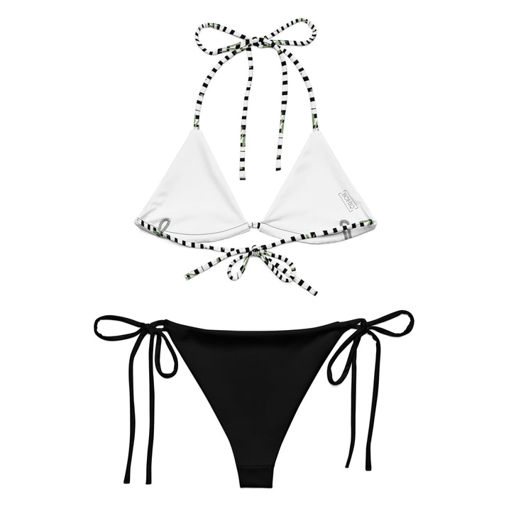 Black & White Stripes with Palm Leaves (Top)- String Bikini Set
