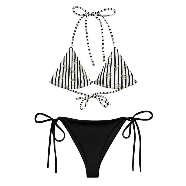 Black & White Stripes with Palm Leaves (Top)- String Bikini Set