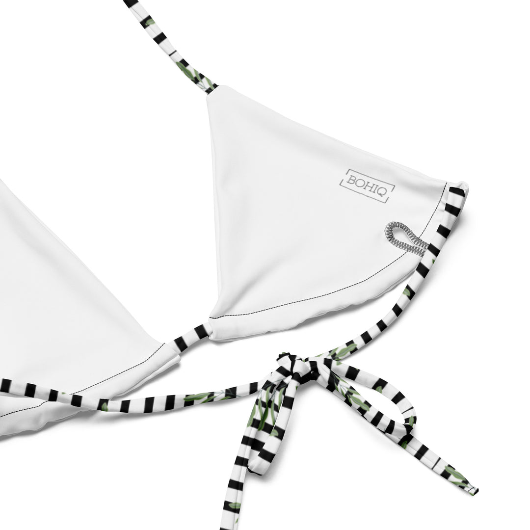 Black & White Stripes with Palm Leaves (Top)- String Bikini Set