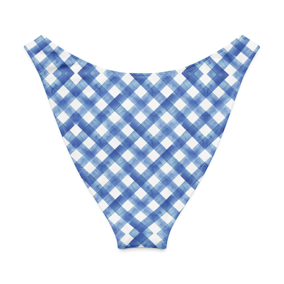 Blue Gingham V-Cut High Leg Bikini Bottom