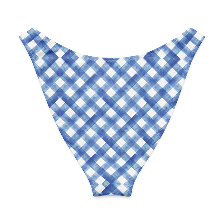Blue Gingham V-Cut High Leg Bikini Bottom