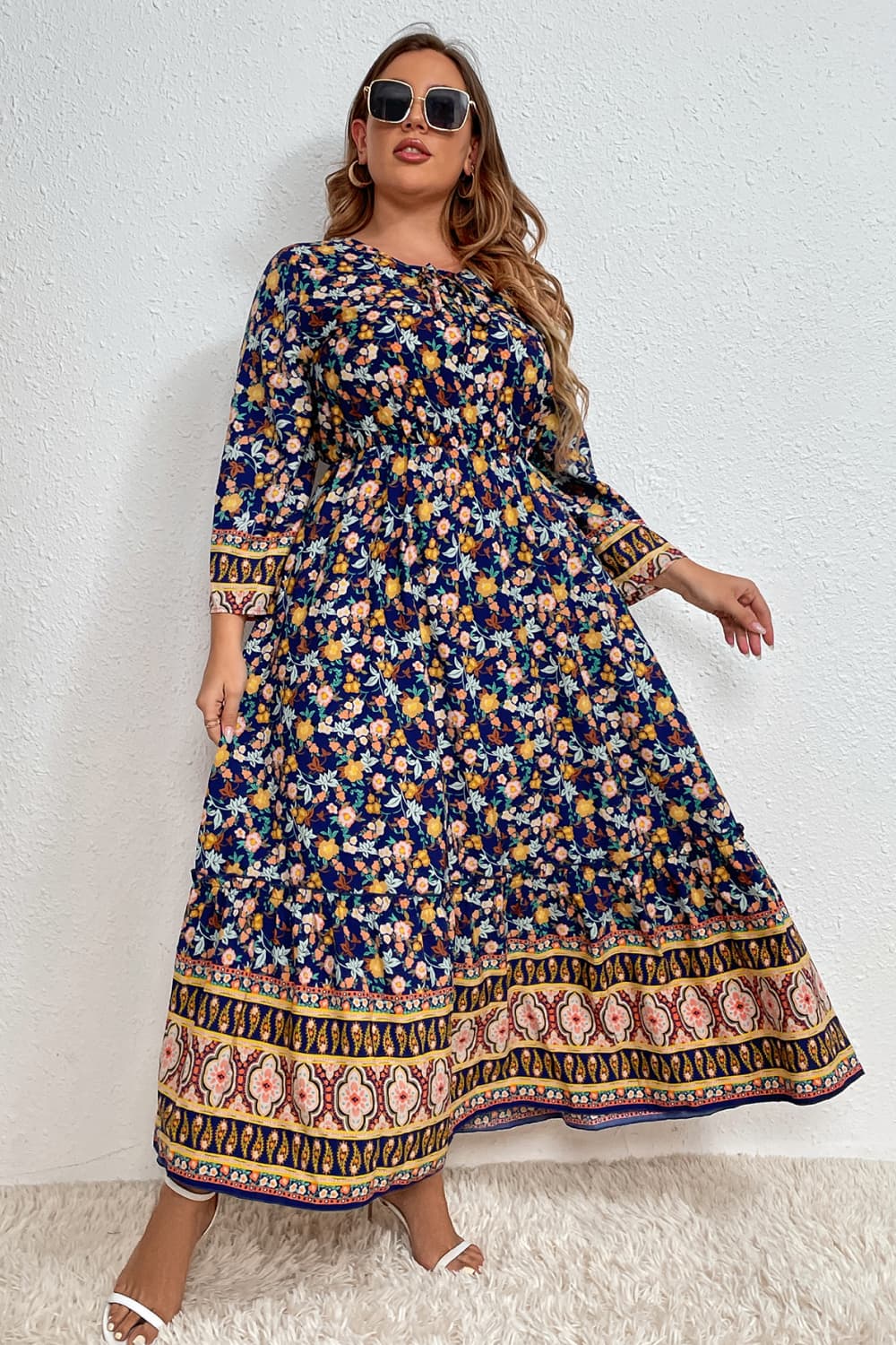 Plus Size Bohemian Round Neck Maxi Dress BOHIQ