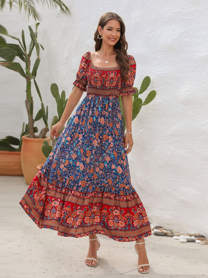 Floral Flounce Midi Dress with Sleeves