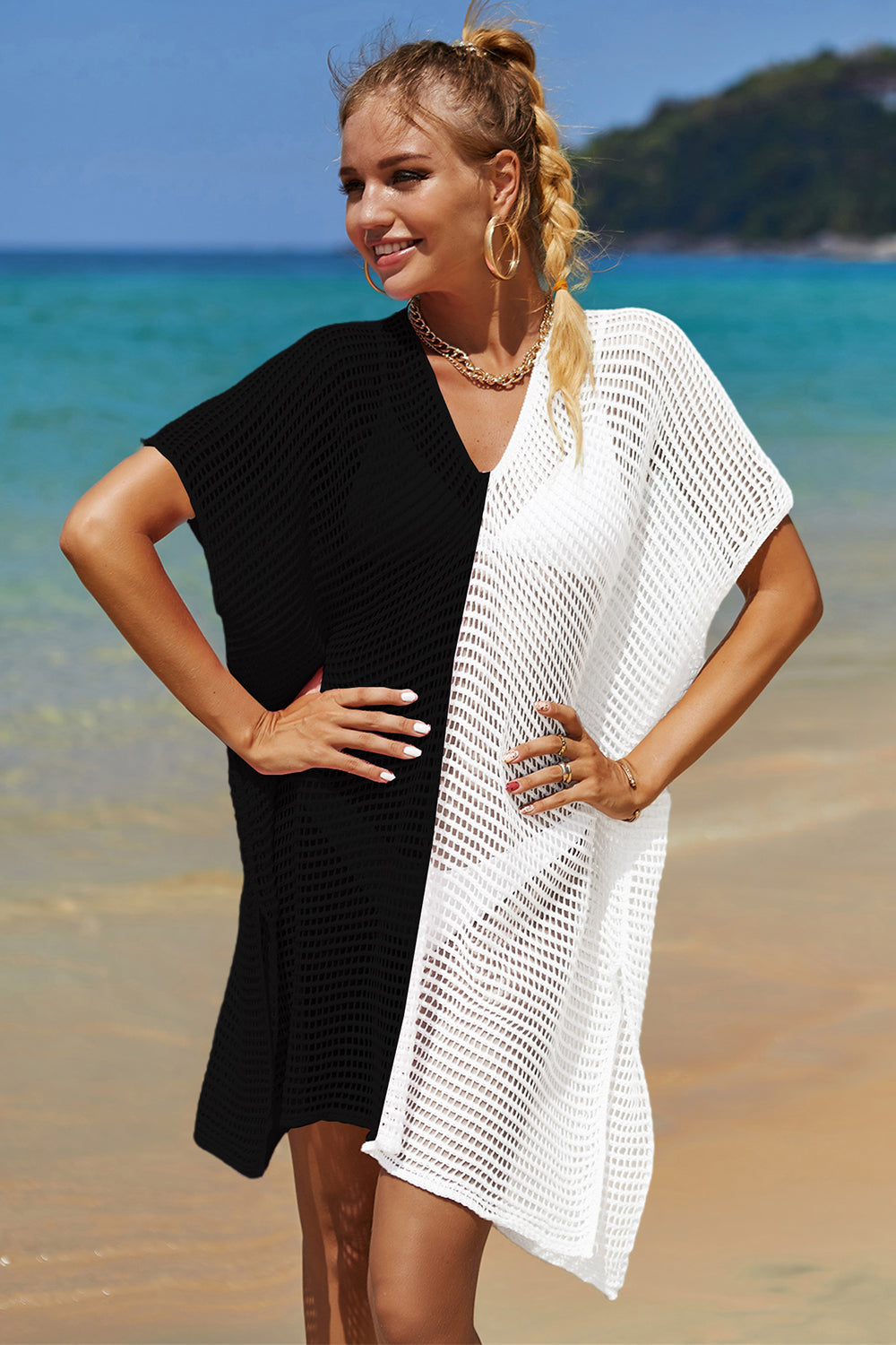 Contrast Slit Knit Cover Up