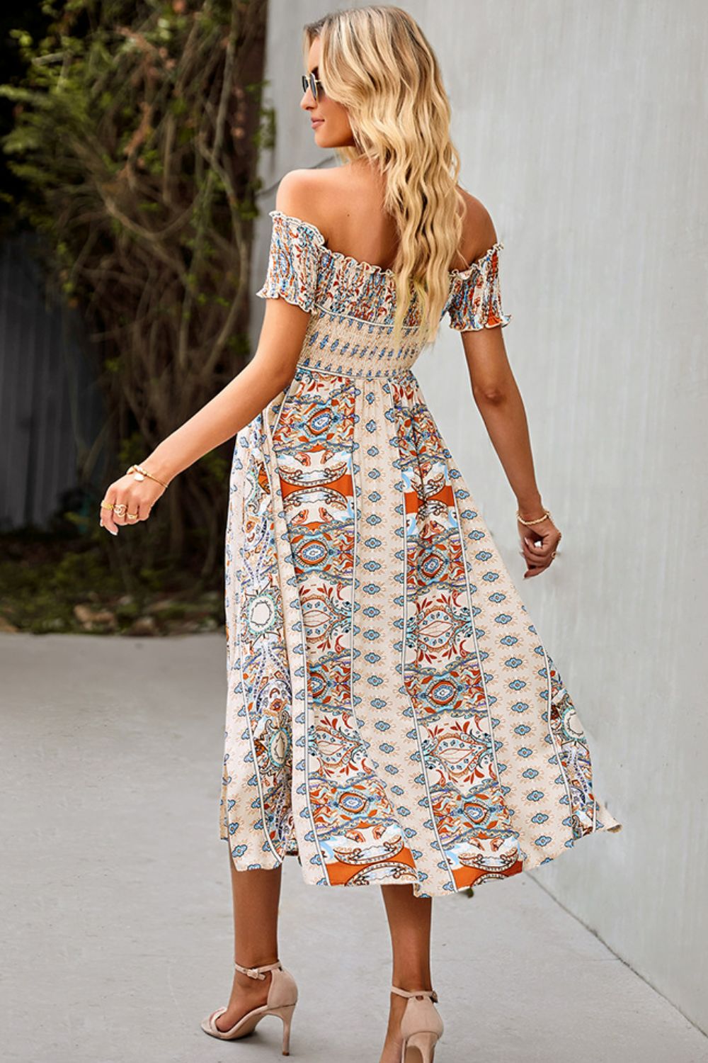 Off-Shoulder Split Dress Bohemian Midi Dress