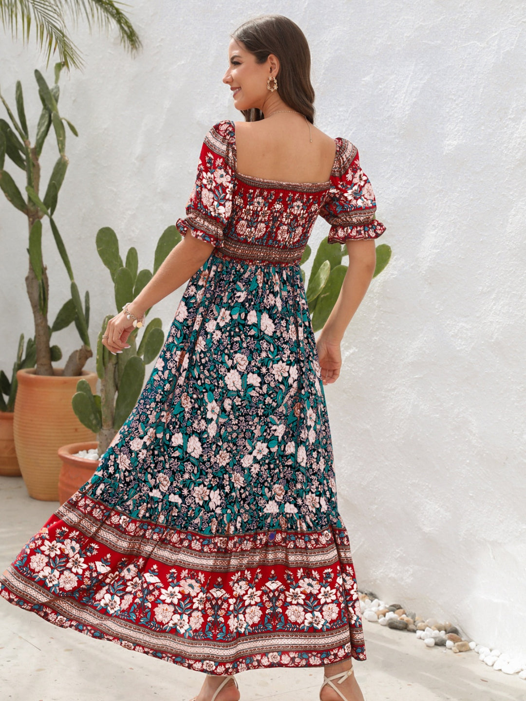 Floral Flounce Midi Dress with Sleeves
