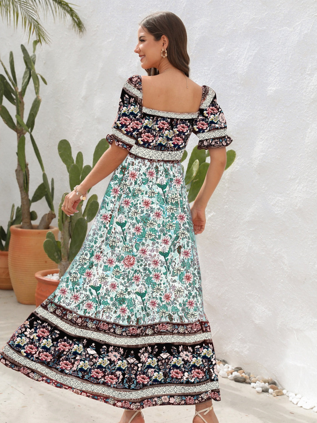 Floral Flounce Midi Dress with Sleeves