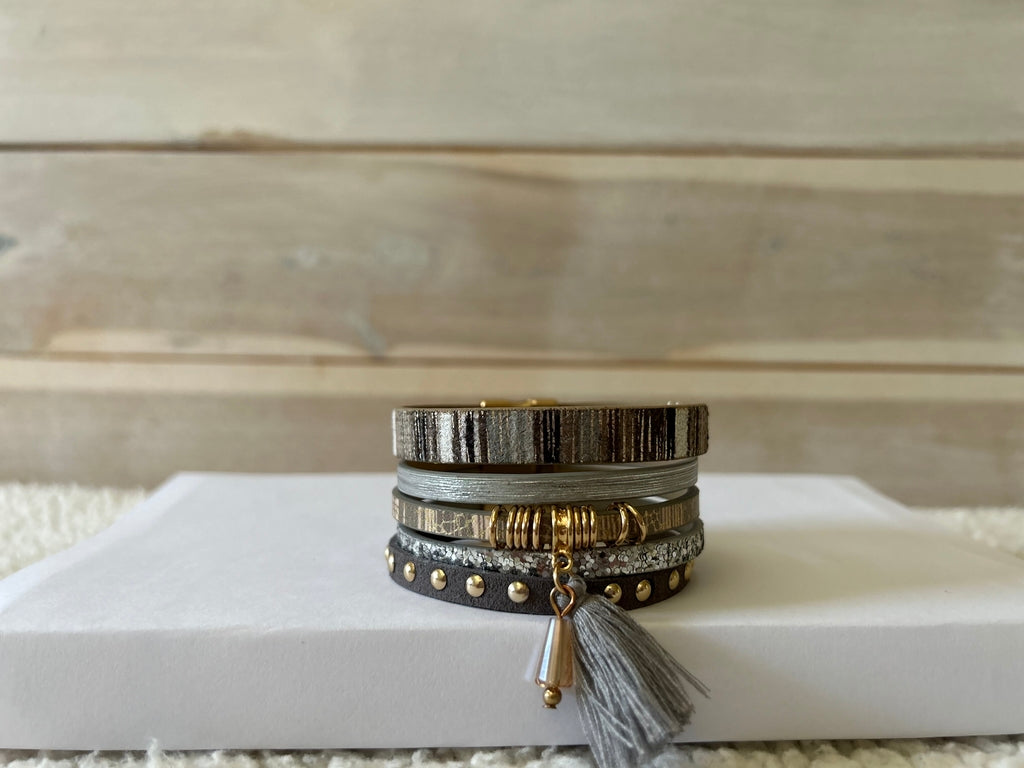 Multilayer bracelet for women Silver tassel
