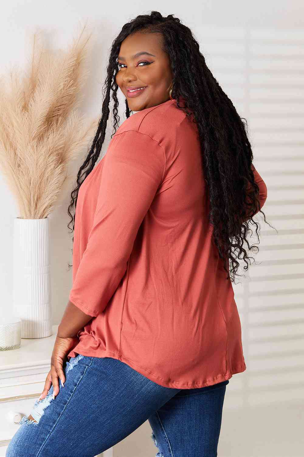 Open Front Cardigan in Coral