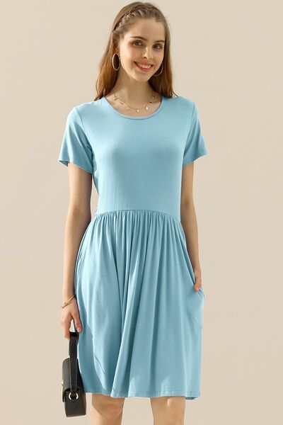 Ruched Light Blue Mini Dress