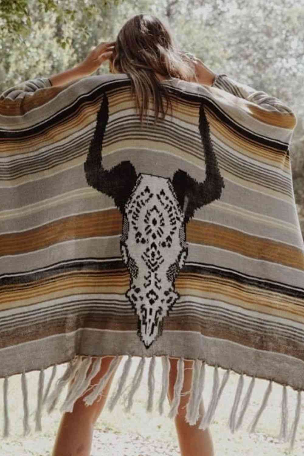 Cow Skull Striped Poncho