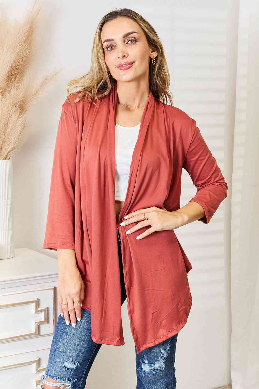 Open Front Cardigan in Coral