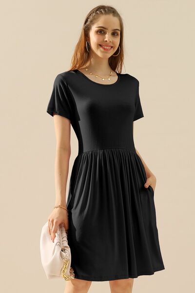 Ruched Black Mini Dress