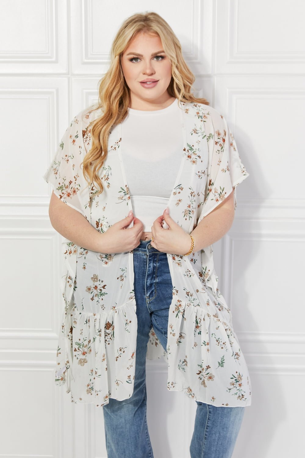 floral kimono cardigan daisies- 0