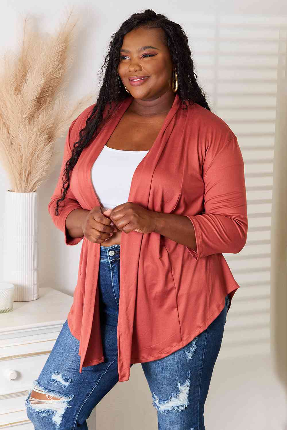 Open Front Cardigan in Coral