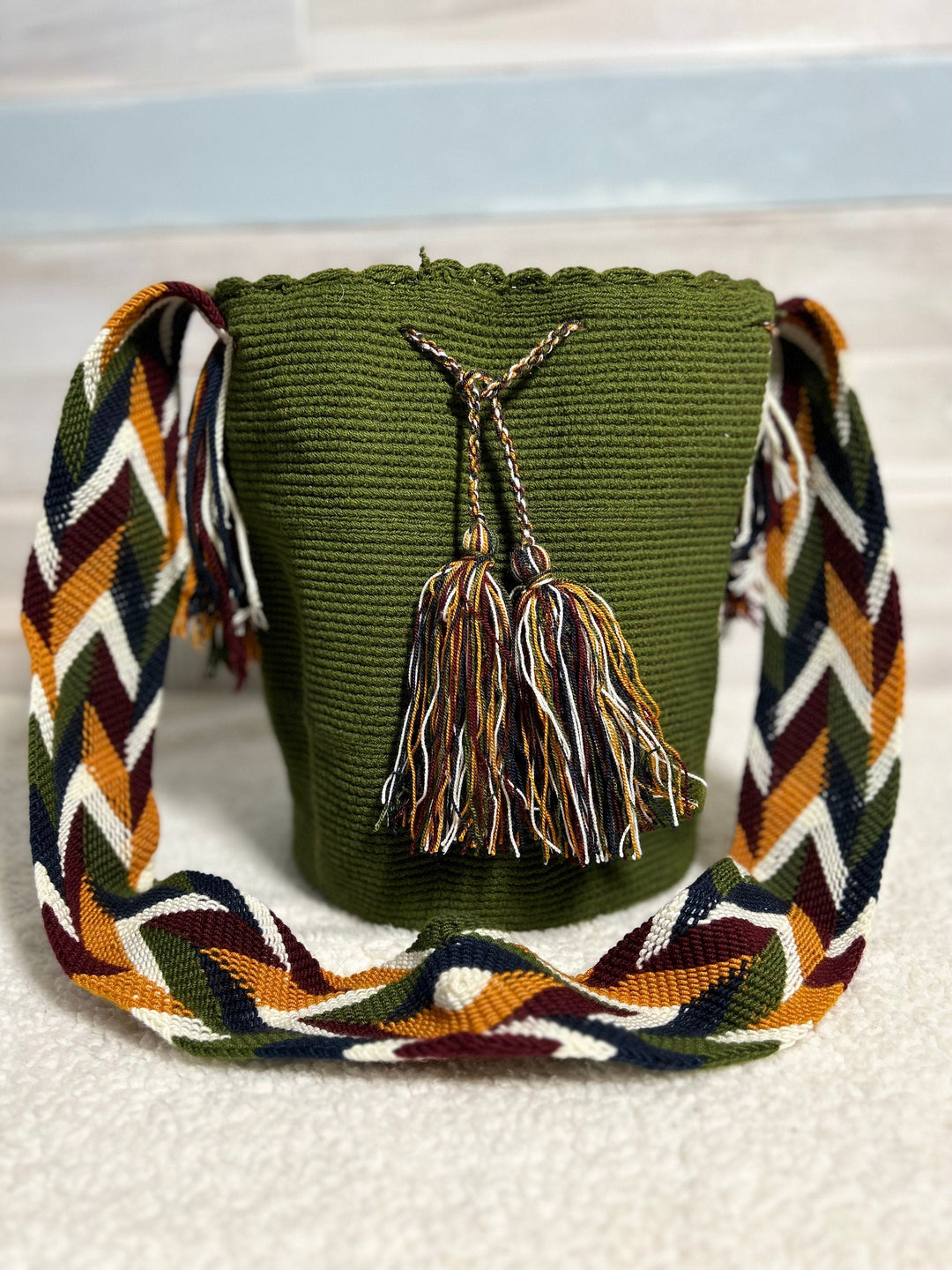 Olive green crochet bagfront 2