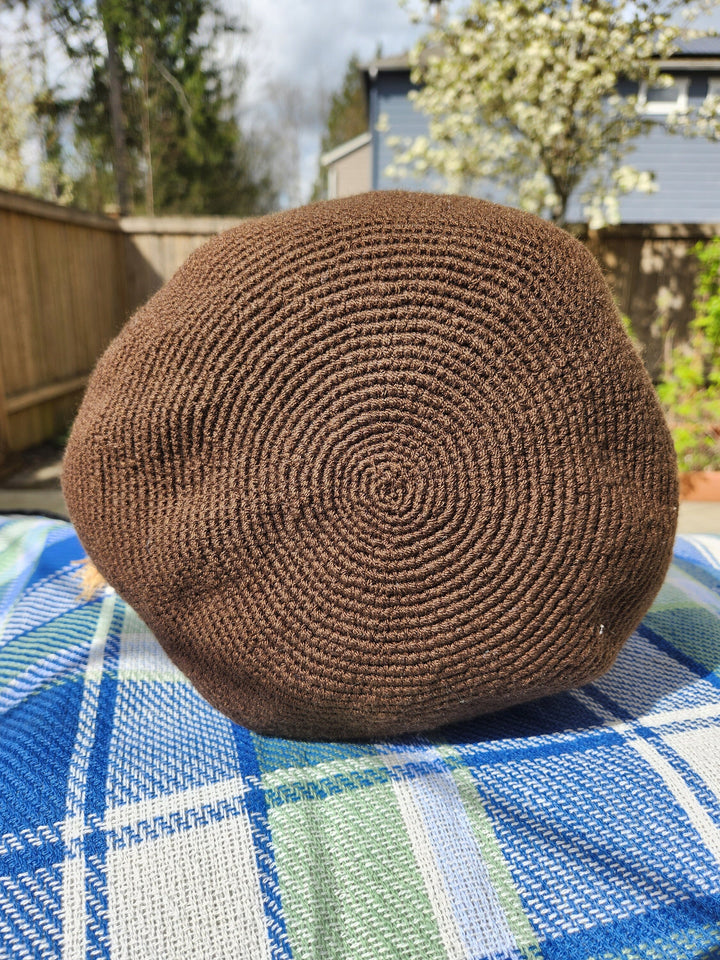 brown crochet bag bottom view