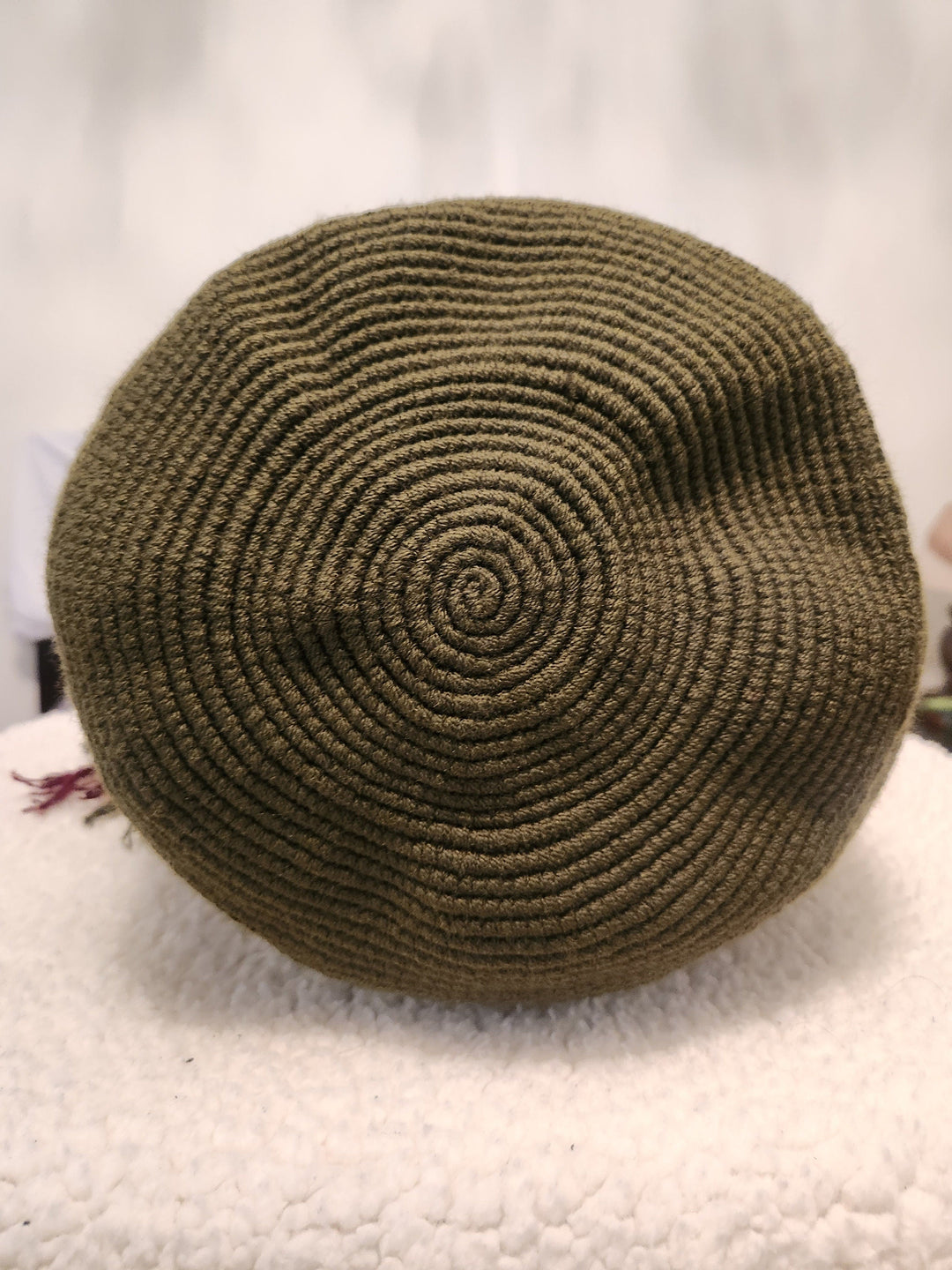 Olive green crochet bag bottom view