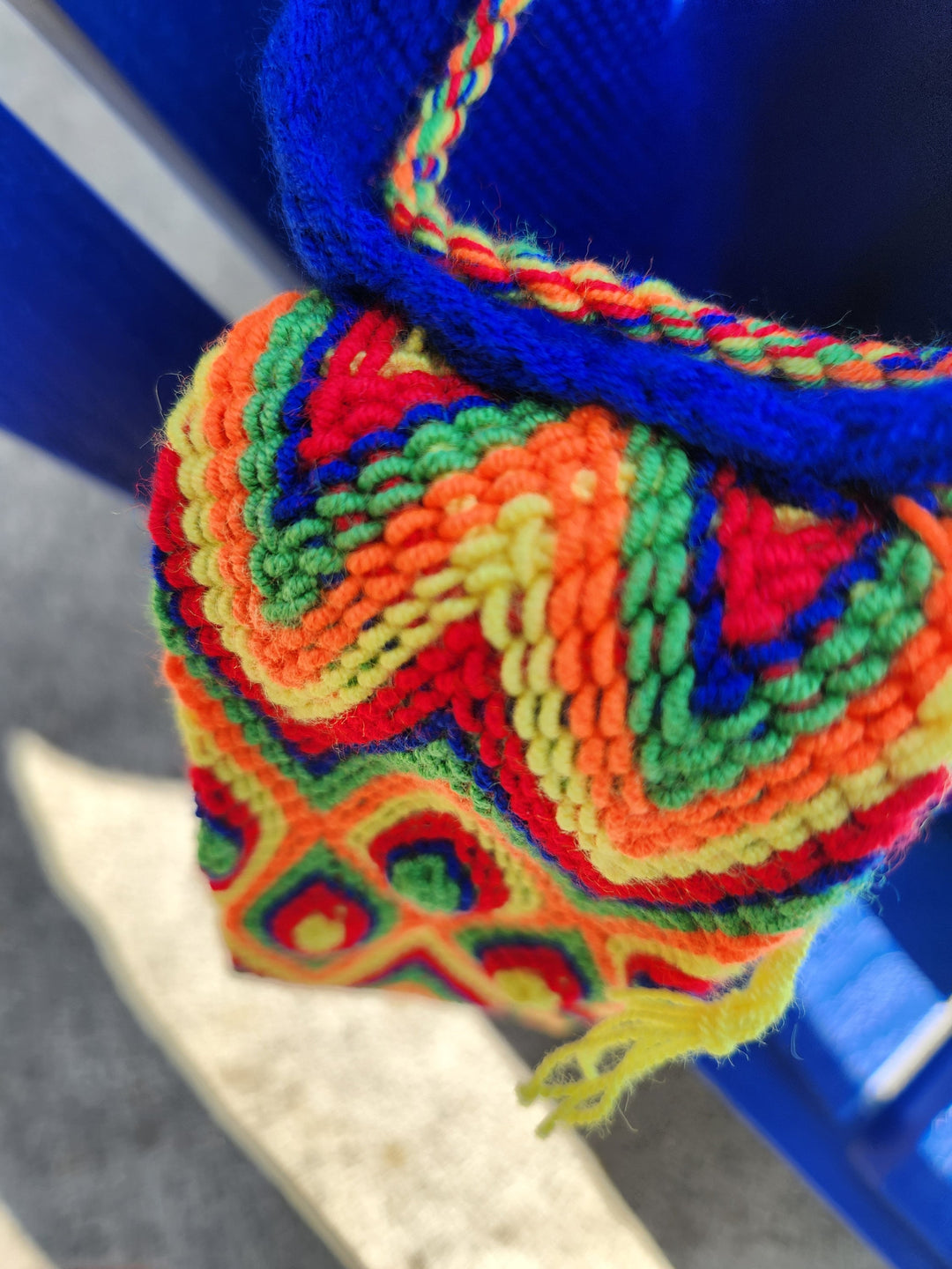 crochet bag, colorful strap