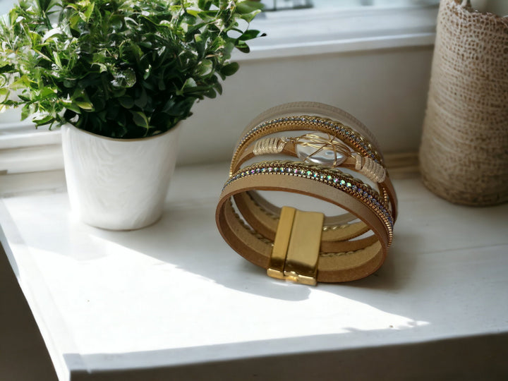 Multilayer Boho Wrap Bracelet with Faux Baroque Pearl