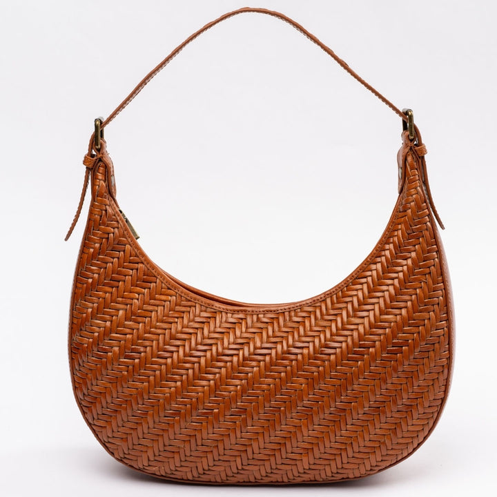 BOHIQ Cognac Brown Leather Purse - Woven Leather Handbag