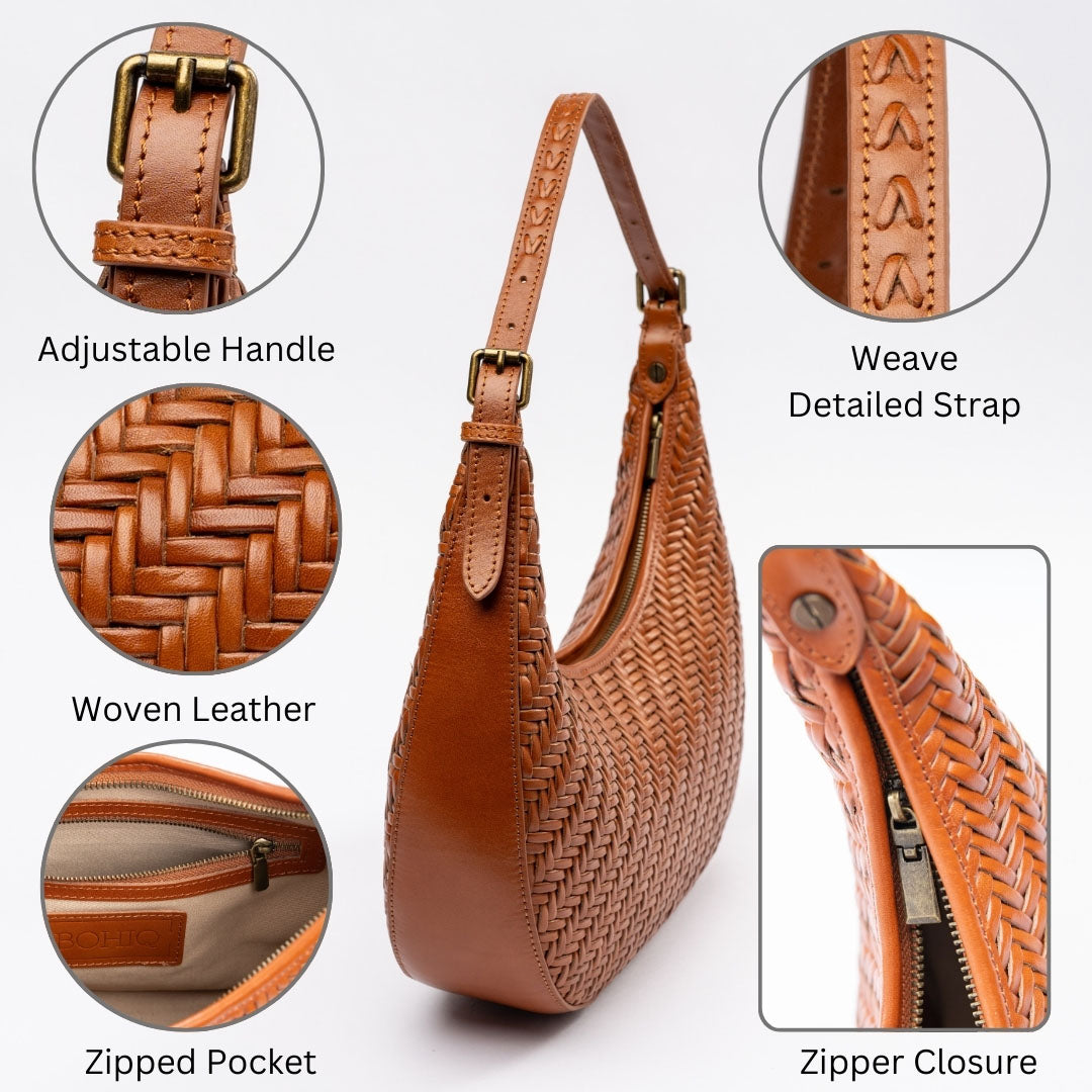 BOHIQ Brown Leather Purse - Woven Leather Handbag