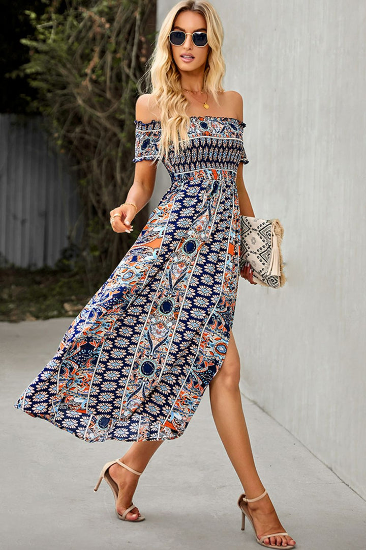 Off-Shoulder Split Dress Bohemian Midi Dress