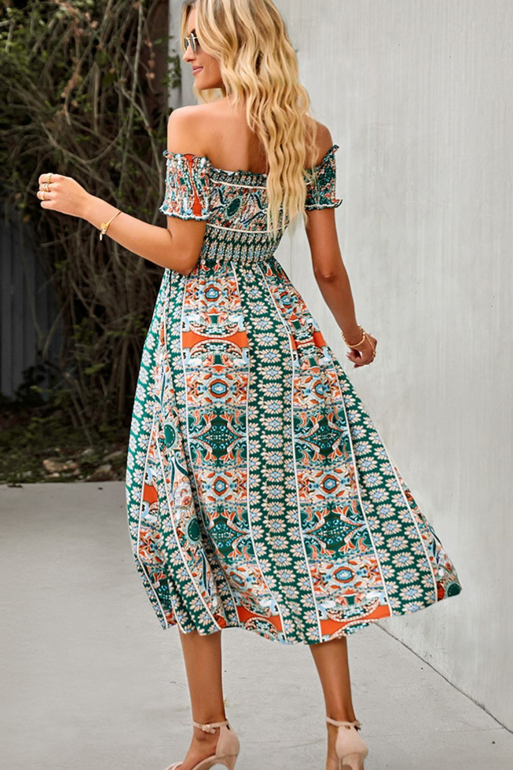 Off-Shoulder Split Dress Bohemian Midi Dress