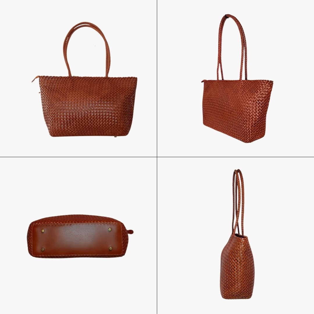 BOHIQ Woven Leather Tote bag, leather purse, leather bags for women
