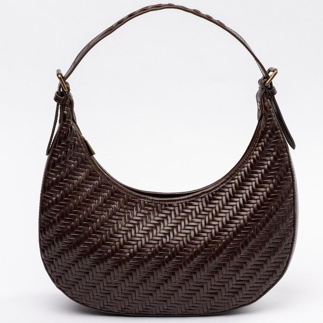 BOHIQ Chocolate Brown Leather Purse - Woven Leather Handbag