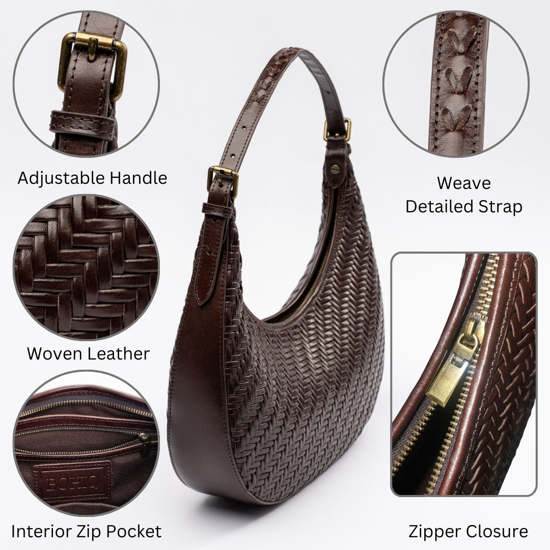 Brown Leather Purse - Woven Leather Handbag