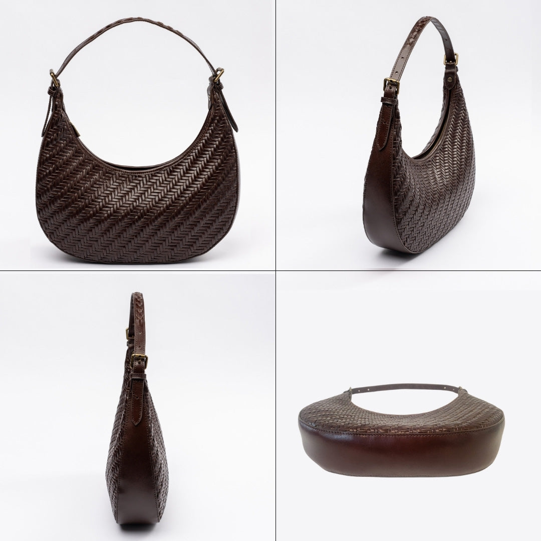 Brown Leather Purse - Woven Leather Handbag