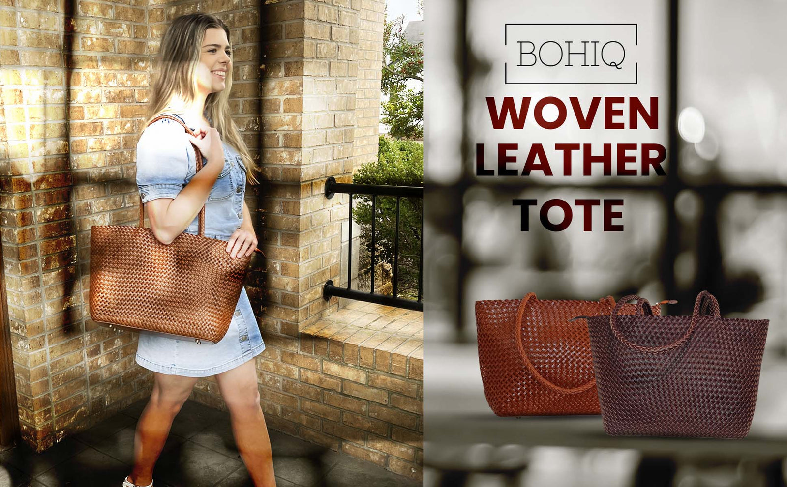Bohiq Woven Leather Tote, leather purse, leather handbags
