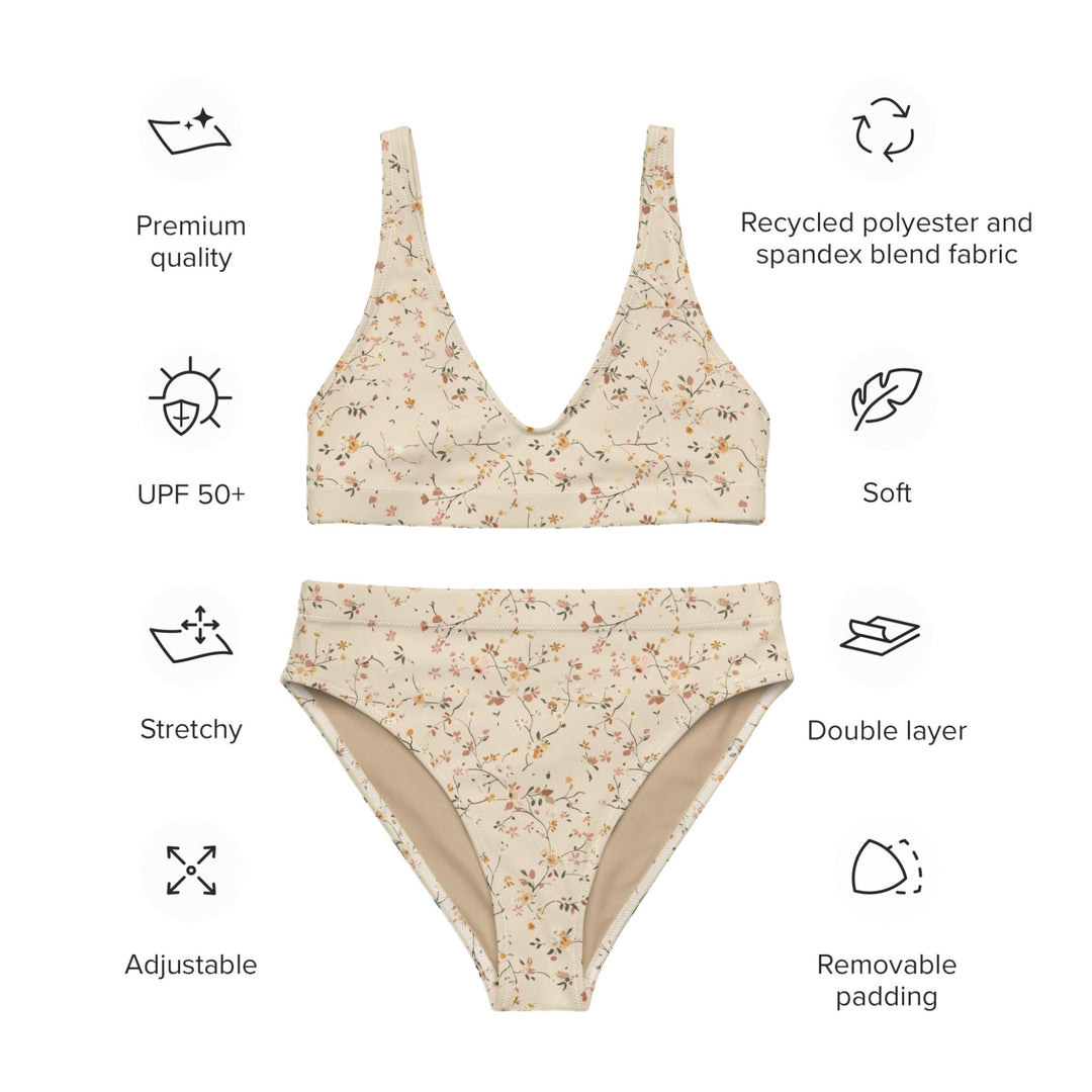 Neutral Beige Floral High Waisted Bikini Set