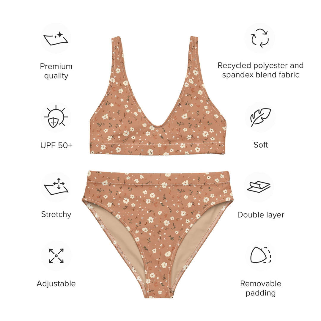 Burnt Orange Floral High Waisted Bikini Set s