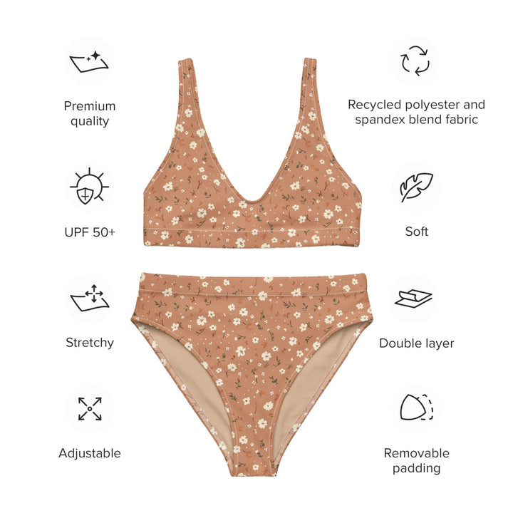 Burnt Orange Floral High Waisted Bikini Set s