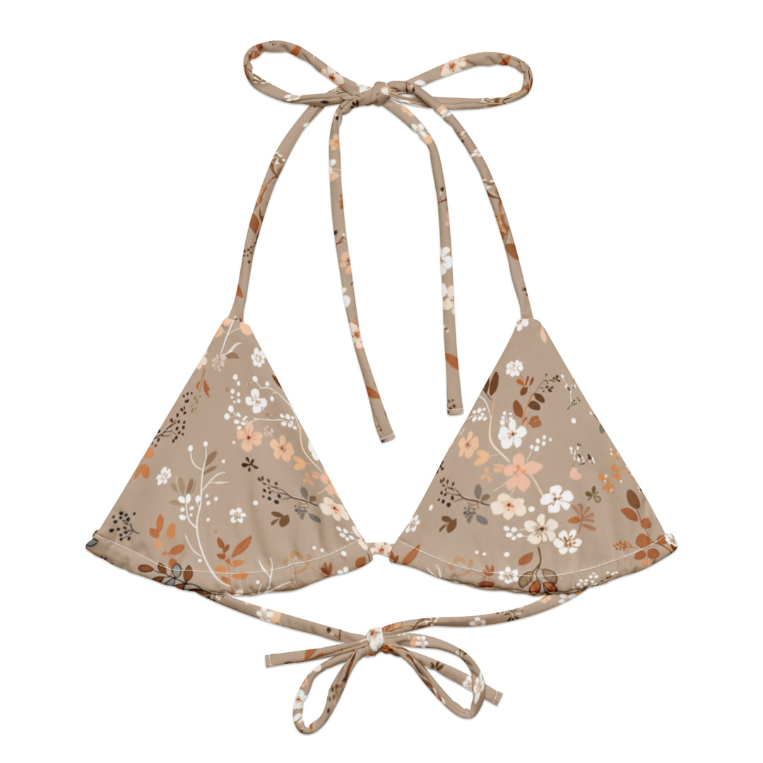 Soft Brown Floral String Bikini Top