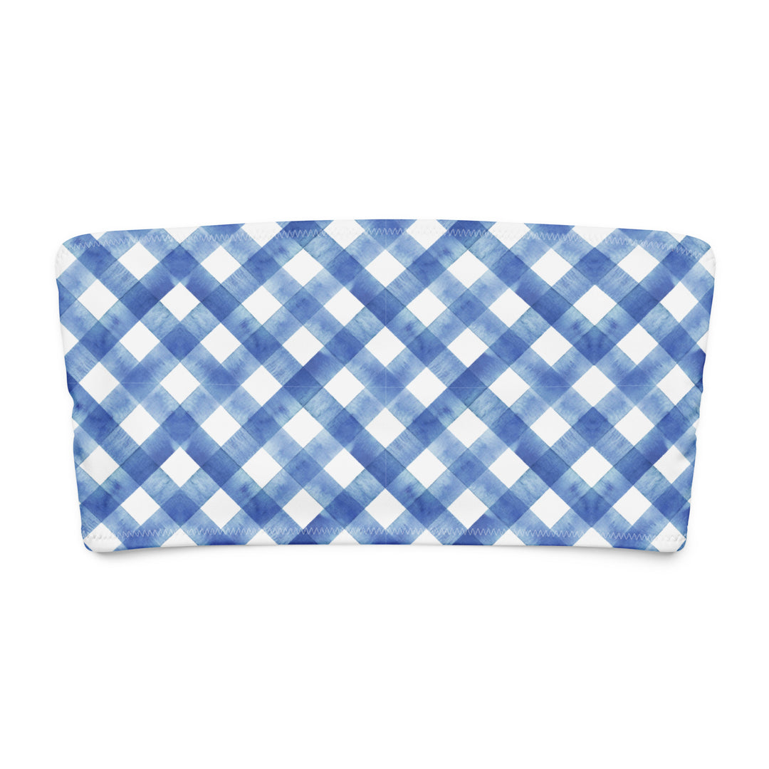Blue Gingham Bandeau Bikini Top 