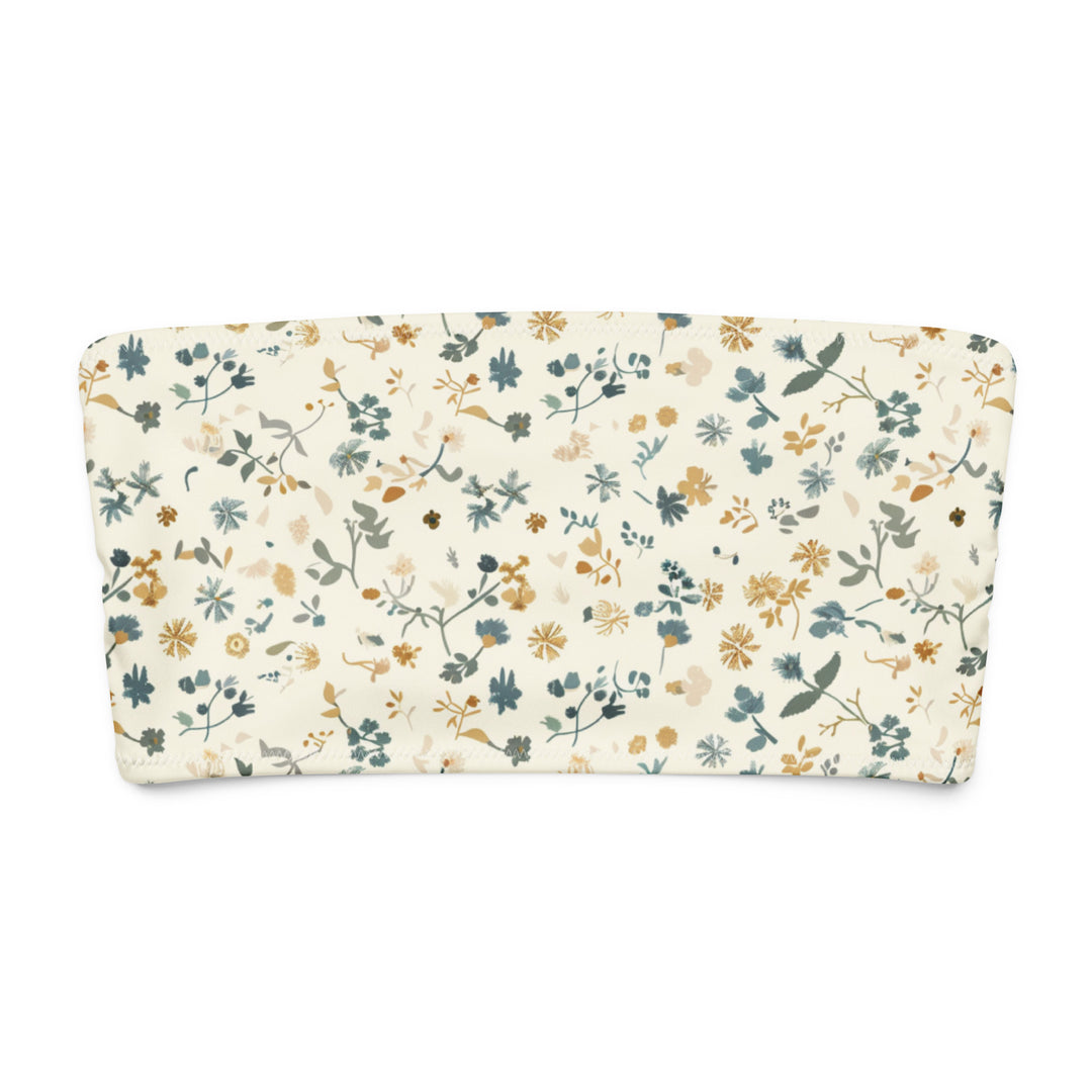 Floral Bandeau Bikini Top in Soft White