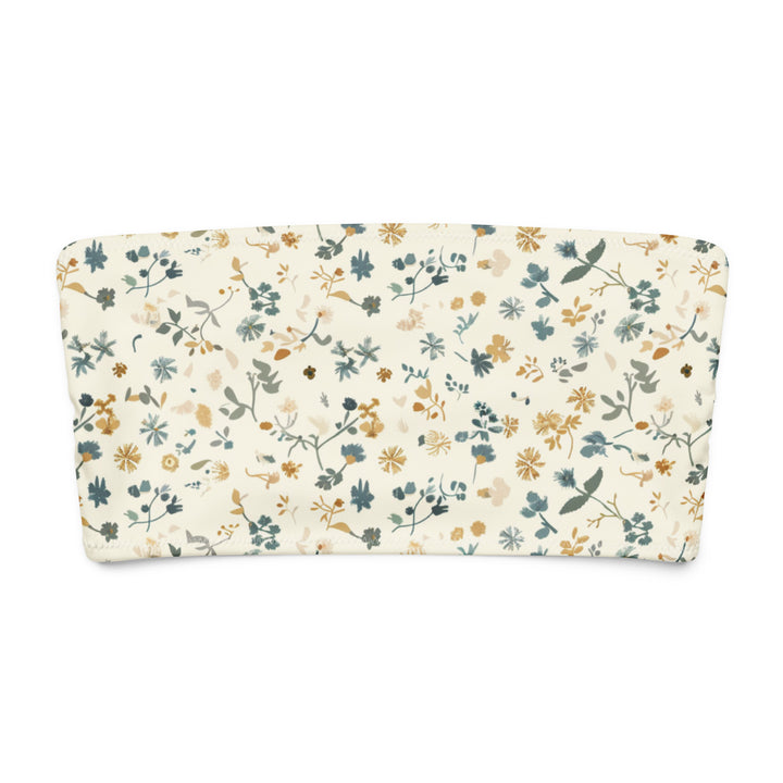 Floral Bandeau Bikini Top in Soft White