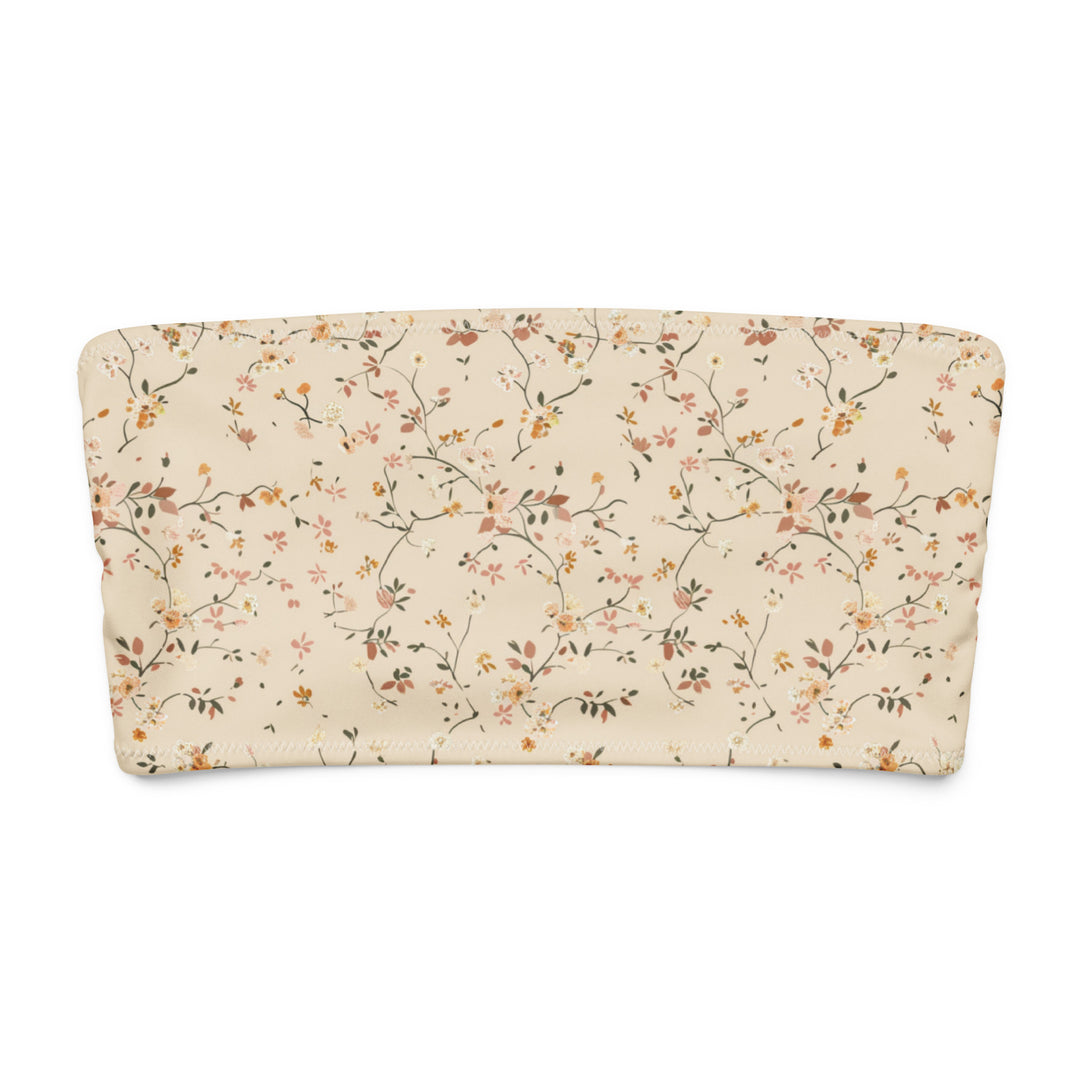 Floral Bandeau Bikini Top in Beige