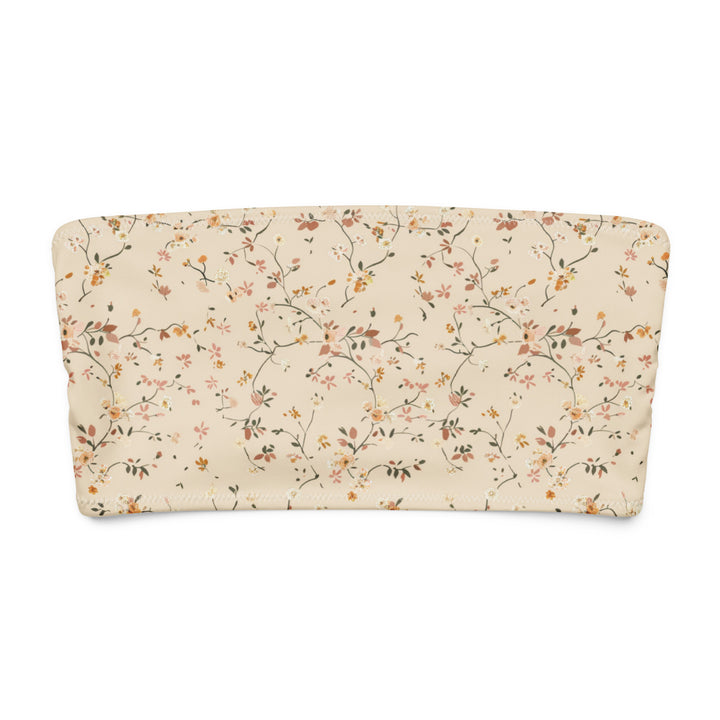 Floral Bandeau Bikini Top in Beige